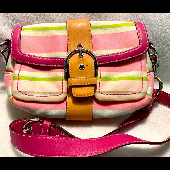 Coach Handbags - Coach Pink striped Coach Purse